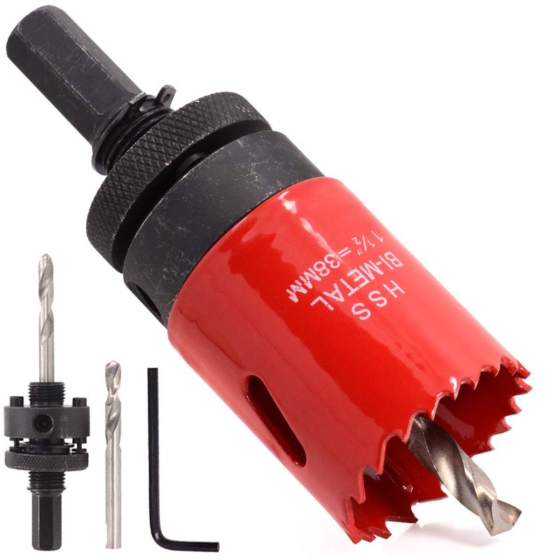 Koopi 1-1/2" Hole Saw with Heavy Duty Arbor, 38mm Depth Bi-Metal 1.5 inch Hole Cutter for Easily Drilling Wood, Plastic, Plywood, Drywall, Thin Metal (38mm)